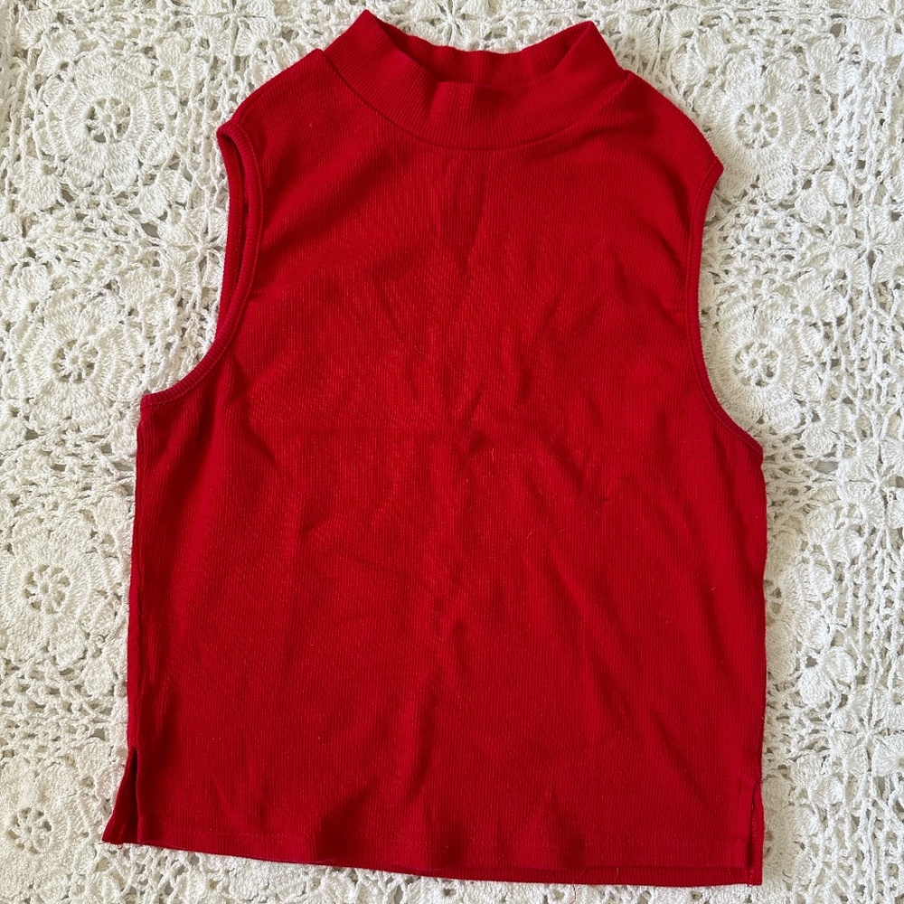 Red Turtleneck Crop Top